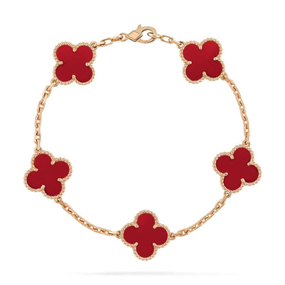 [NOBLE AURA]CLOVER 5 MOTIFS RED AGATE  BRACELET