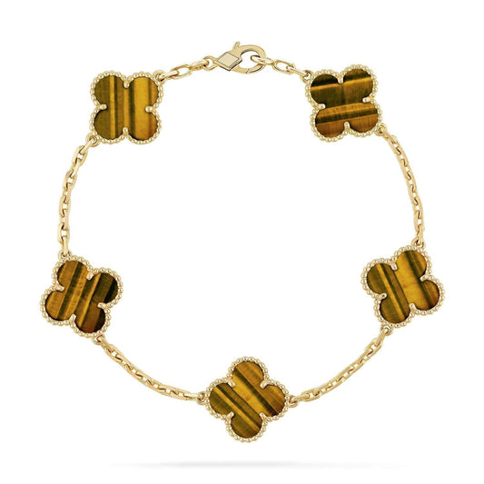 [NOBLE AURA]CLOVER  5 MOTIFS TIGER EYE BRACELET
