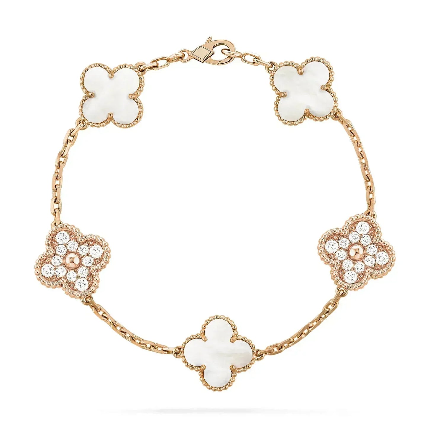 [NOBLE AURA]CLOVER BRACELET 5 MOTIF WHITE MOP DIAMOND