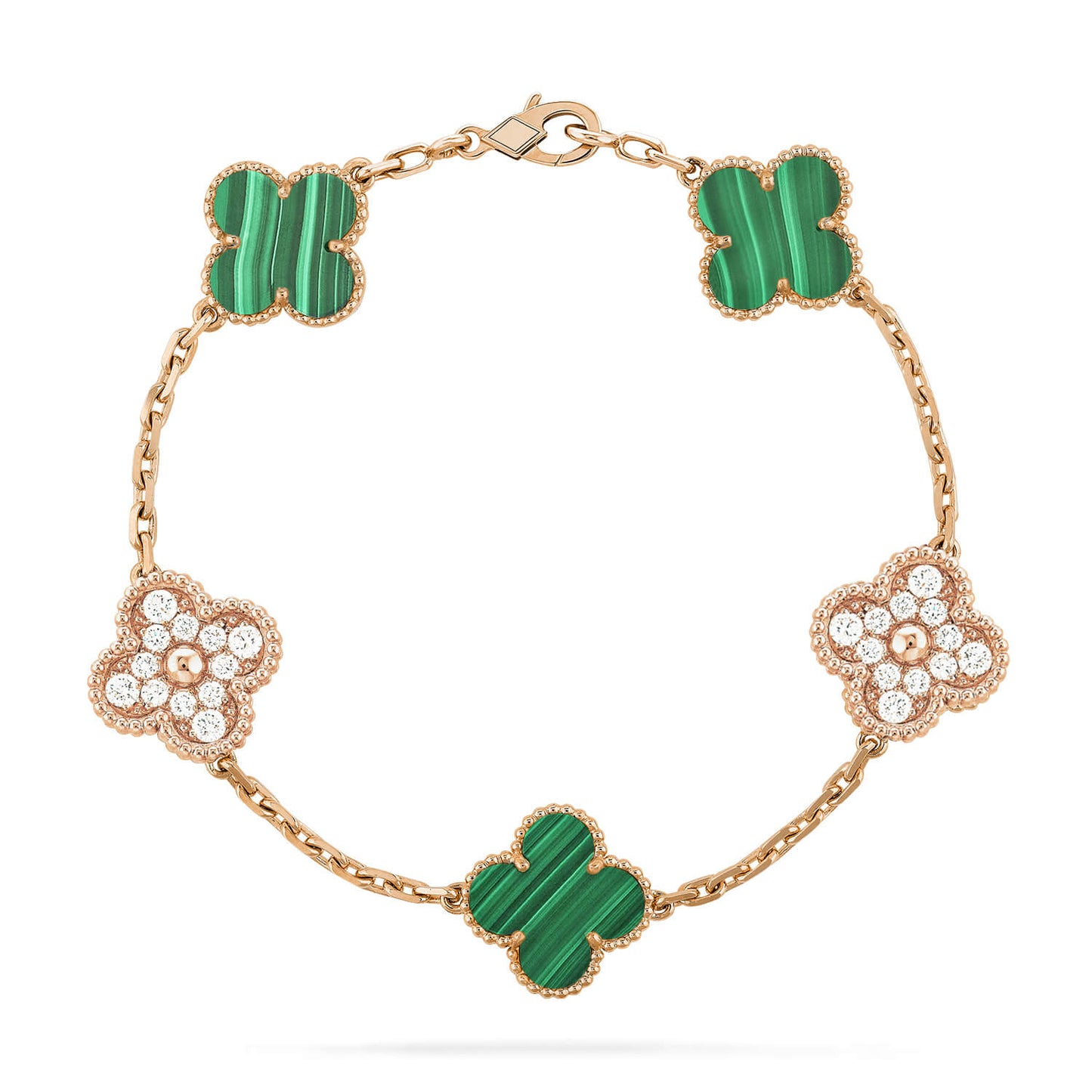 [NOBLE AURA]CLOVER  5 MOTIF MALACHITE DIAMOND BRACELET