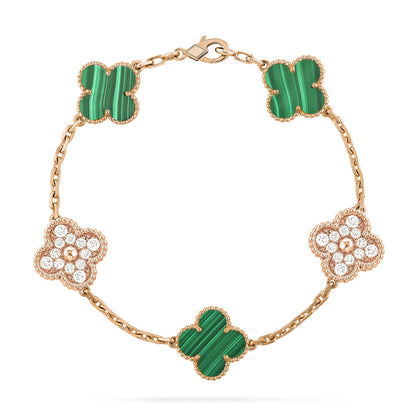 [NOBLE AURA]CLOVER  5 MOTIF MALACHITE DIAMOND BRACELET