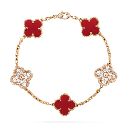 [NOBLE AURA]CLOVER 5 MOTIFS CARNELIAN DIAMOND BRACELET