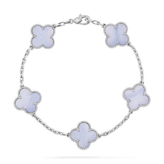 [NOBLE AURA]CLOVER  5 MOTIF PURPLE CHALCEDONY BRACELET SILVER
