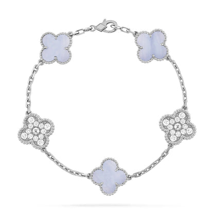 [NOBLE AURA]CLOVER  5 MOTIF DIAMOND PURPLE CHALCEDONY BRACELET SILVER