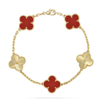 [NOBLE AURA]CLOVER  5 MOTIFS CARNELIAN GOLD BRACELET