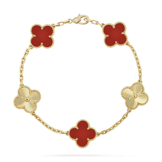 [NOBLE AURA]CLOVER  5 MOTIFS CARNELIAN GOLD BRACELET