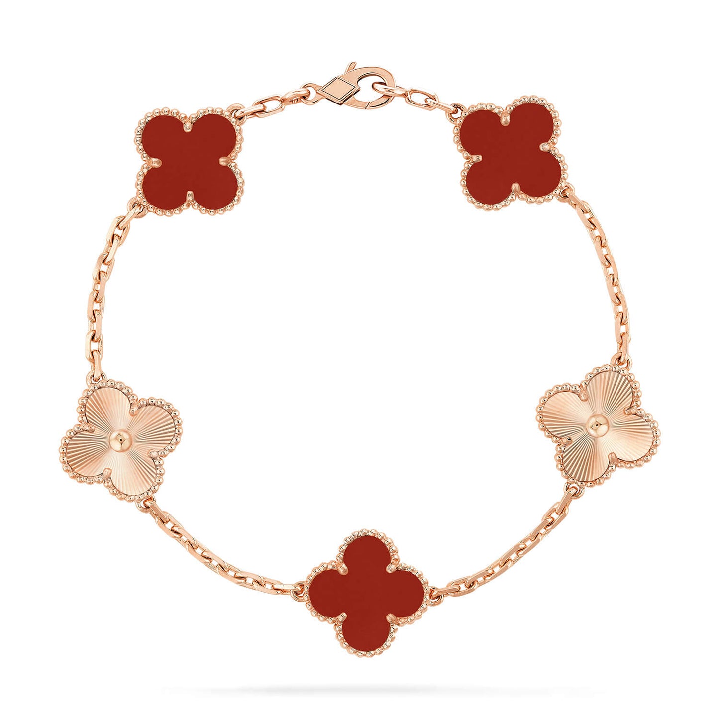 [NOBLE AURA]CLOVER  5 MOTIFS CARNELIAN GOLD BRACELET