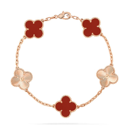 [NOBLE AURA]CLOVER  5 MOTIFS CARNELIAN GOLD BRACELET