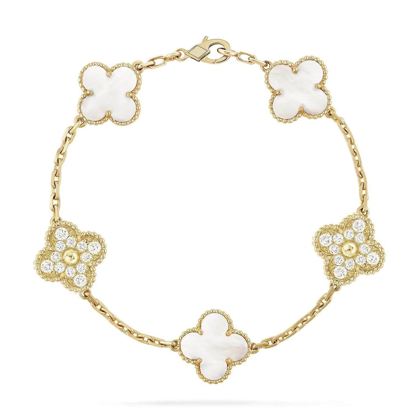 [NOBLE AURA]CLOVER BRACELET 5 MOTIF WHITE MOP DIAMOND