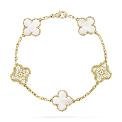[NOBLE AURA]CLOVER BRACELET 5 MOTIF WHITE MOP DIAMOND