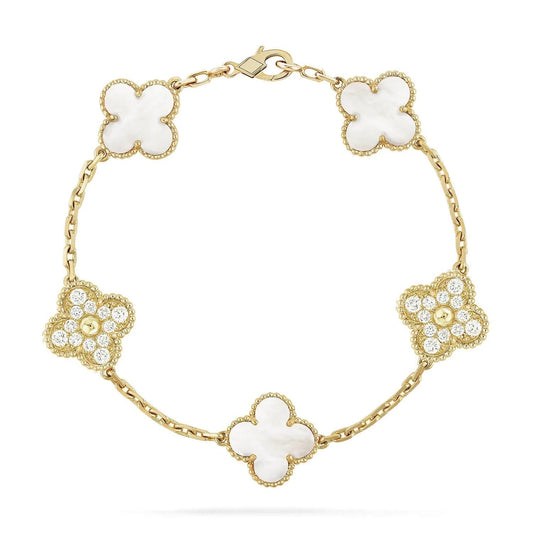 [NOBLE AURA]CLOVER BRACELET 5 MOTIF WHITE MOP DIAMOND