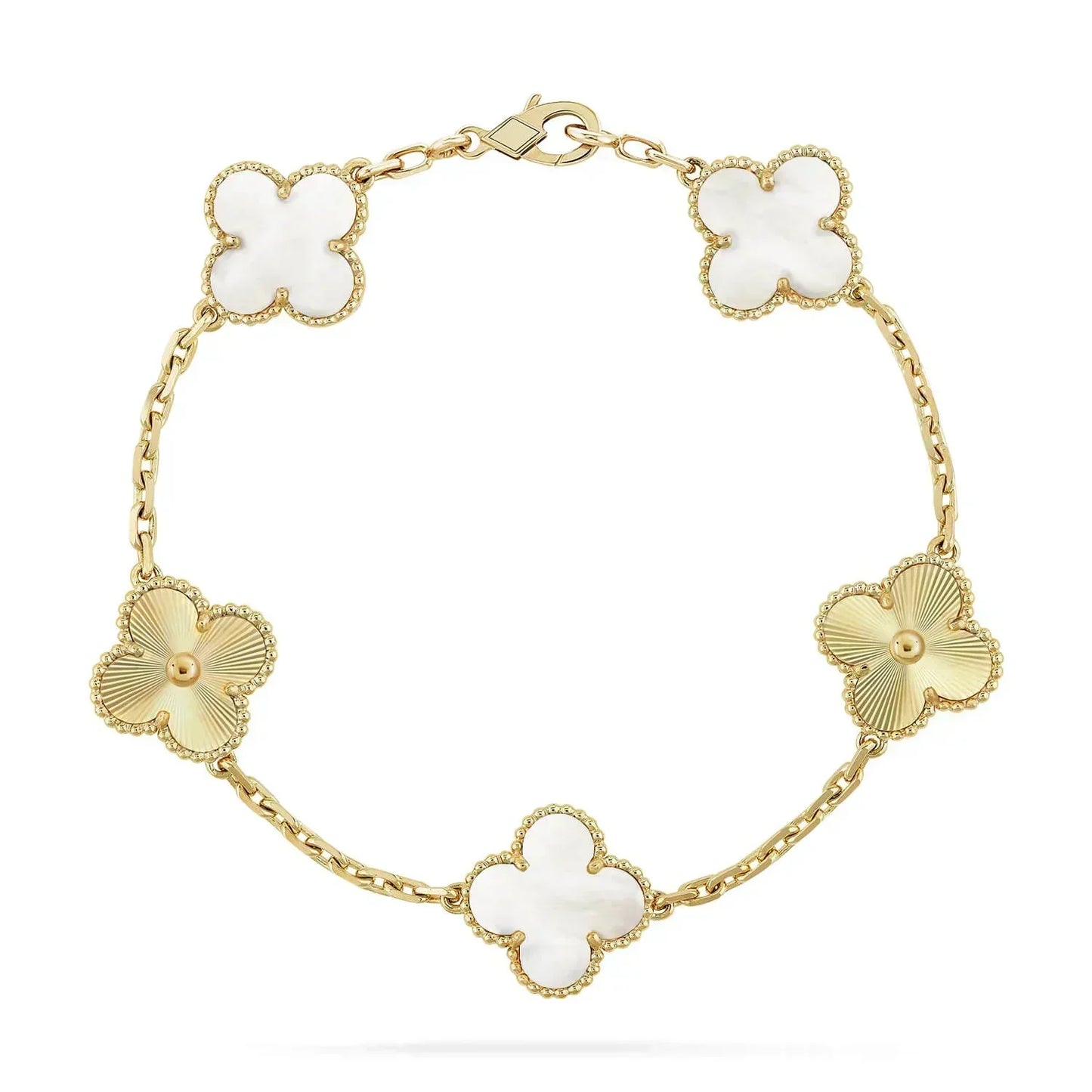 [NOBLE AURA]CLOVER BRACELET 5 MOTIF WHITE MOP PINK GOLD