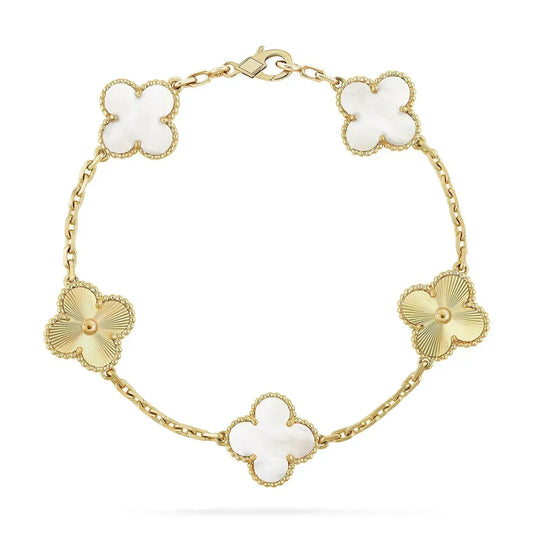 [NOBLE AURA]CLOVER BRACELET 5 MOTIF WHITE MOP PINK GOLD