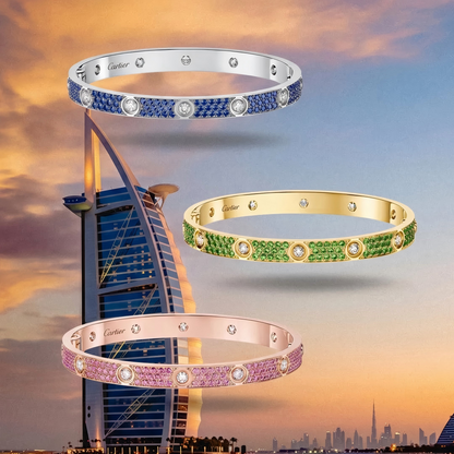[NOBLE AURA] 2026 PAVE GEMSTONE LOVE BRACELET 6.1MM 10 DIAMONDS