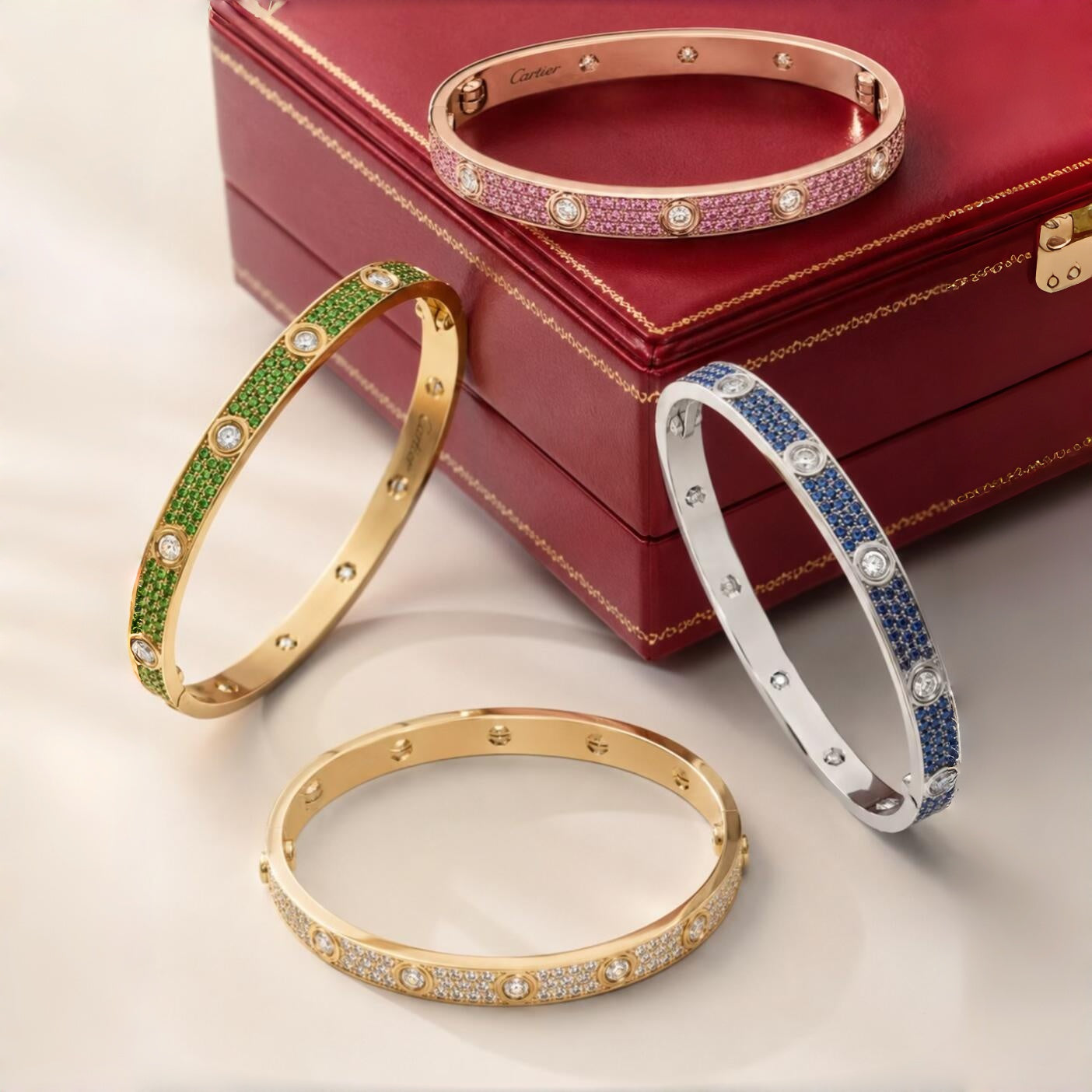 [NOBLE AURA] 2026 PAVE GEMSTONE LOVE BRACELET 6.1MM 10 DIAMONDS