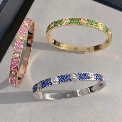 [NOBLE AURA] 2026 PAVE GEMSTONE LOVE BRACELET 6.1MM 10 DIAMONDS