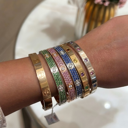 [NOBLE AURA] 2026 PAVE GEMSTONE LOVE BRACELET 6.1MM 10 DIAMONDS
