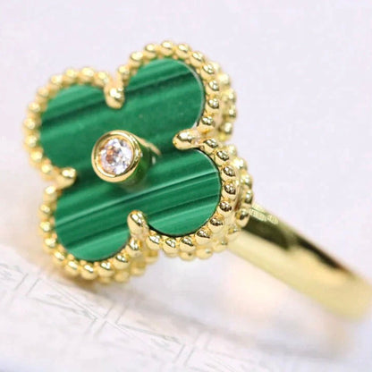 [NOBLE AURA]CLOVER MALACHITE RING GOLD DIAMOND