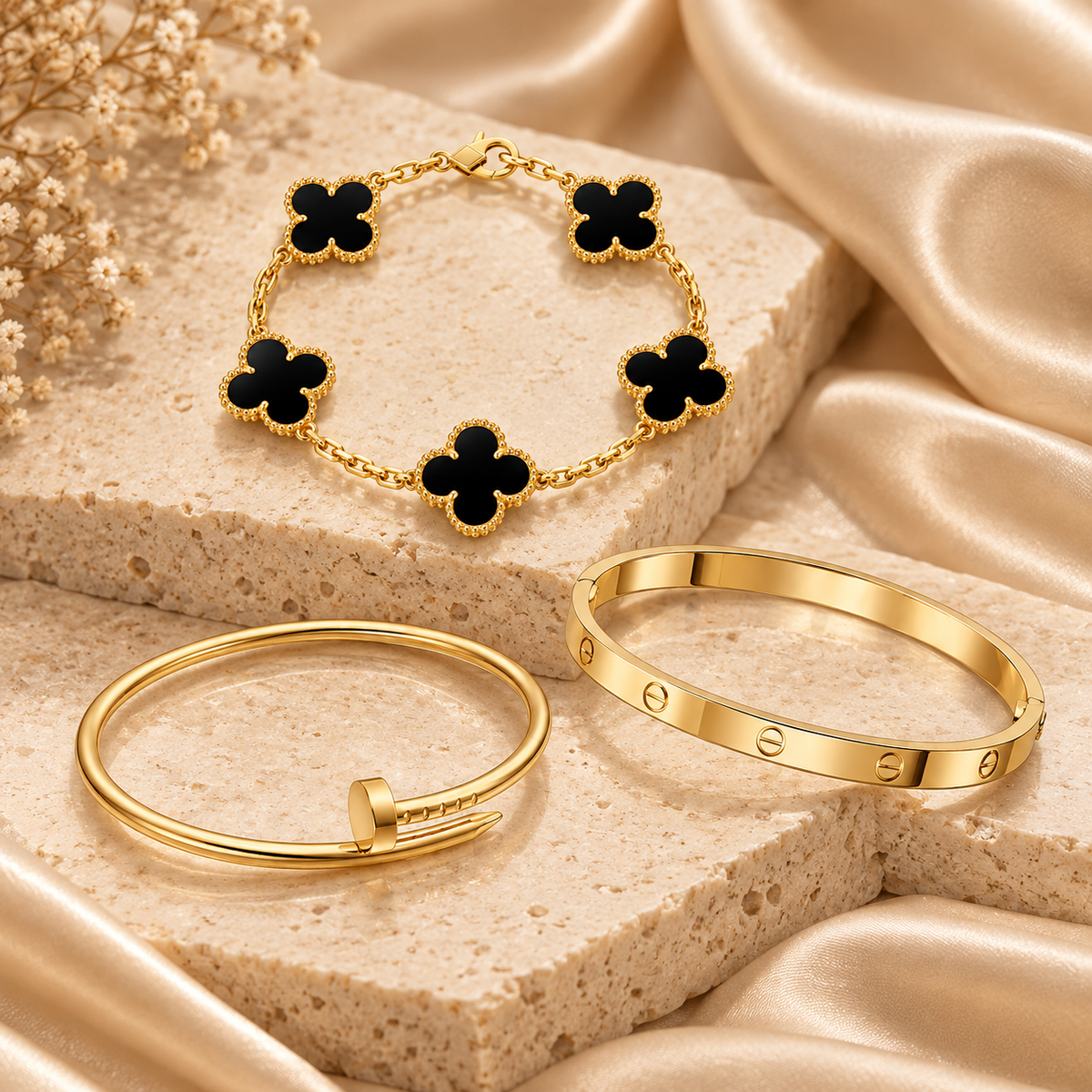 [NOBLE AURA]Clover & Juste & Lover  Bracelet Stack Set