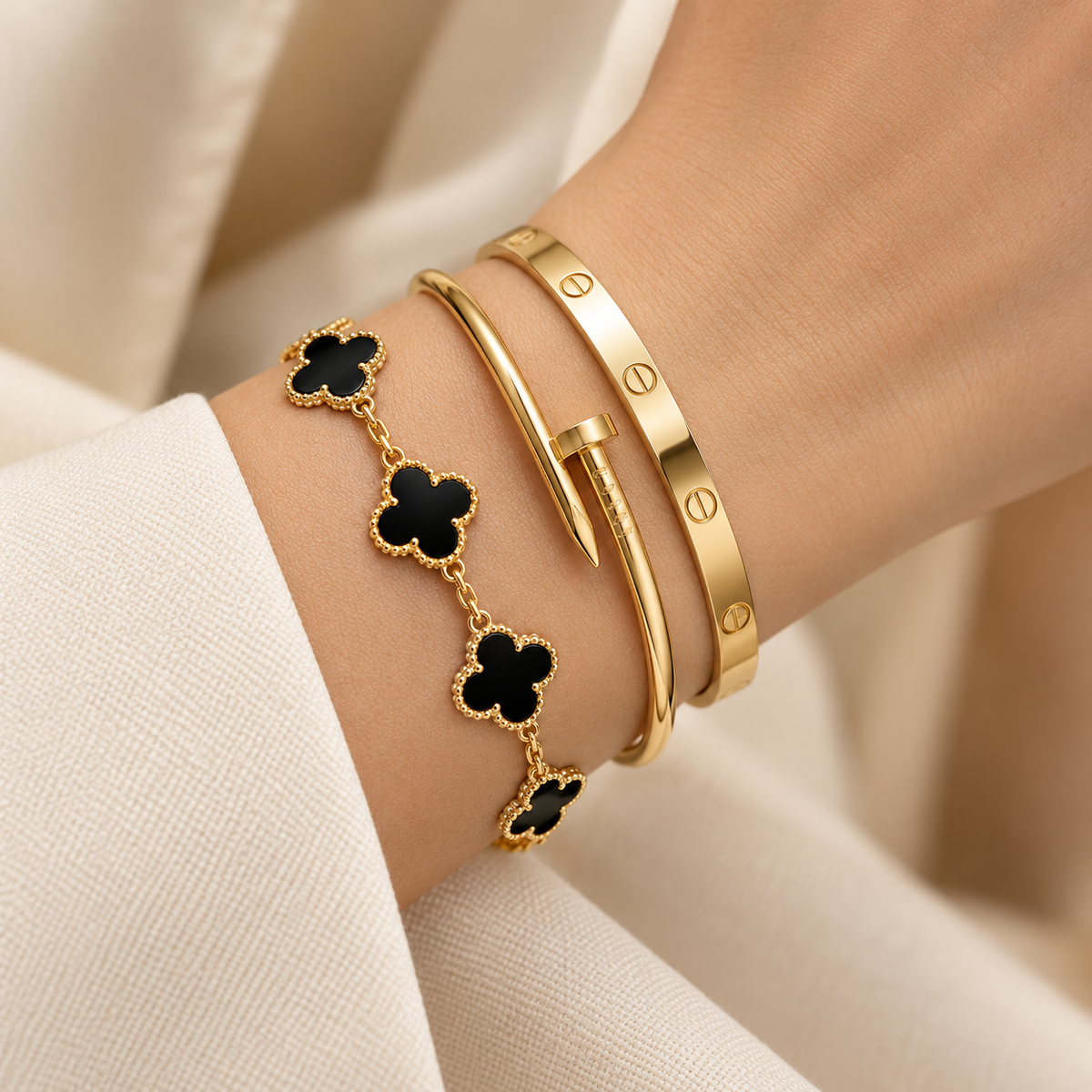 [NOBLE AURA]Clover & Juste & Lover  Bracelet Stack Set