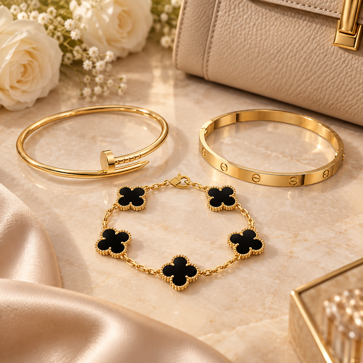 [NOBLE AURA]Clover & Juste & Lover  Bracelet Stack Set