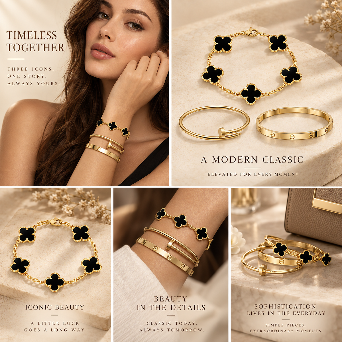 [NOBLE AURA]Clover & Juste & Lover  Bracelet Stack Set