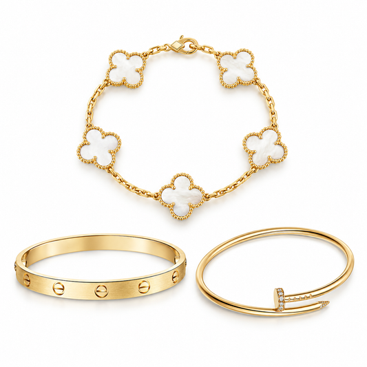 [NOBLE AURA]Clover & Lover & Juste Bracelet Stack Set