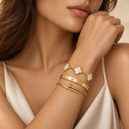 [NOBLE AURA]Clover & Lover & Juste Bracelet Stack Set