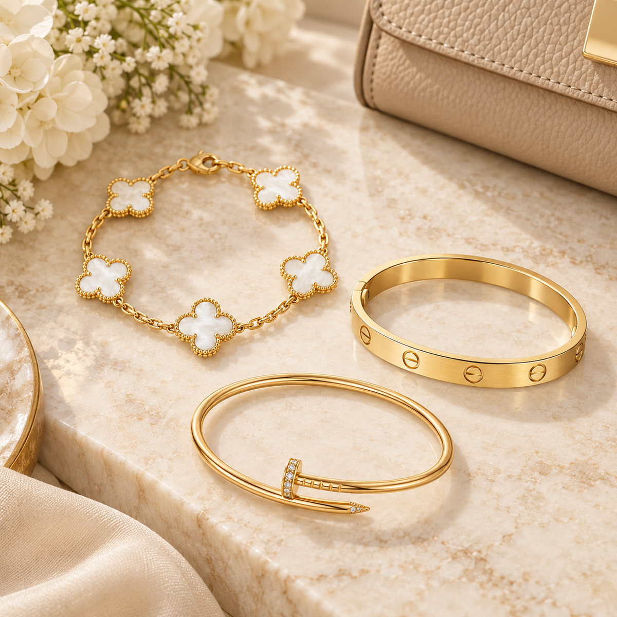[NOBLE AURA]Clover & Lover & Juste Bracelet Stack Set