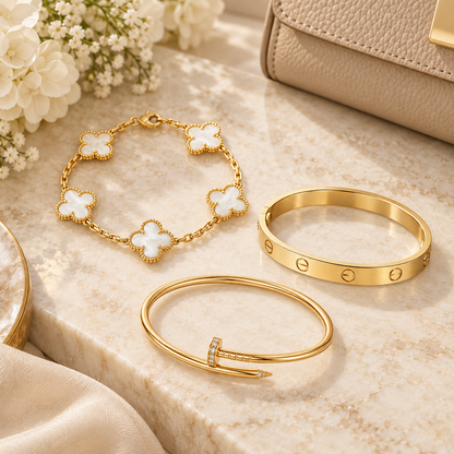 [NOBLE AURA]Clover & Lover & Juste Bracelet Stack Set