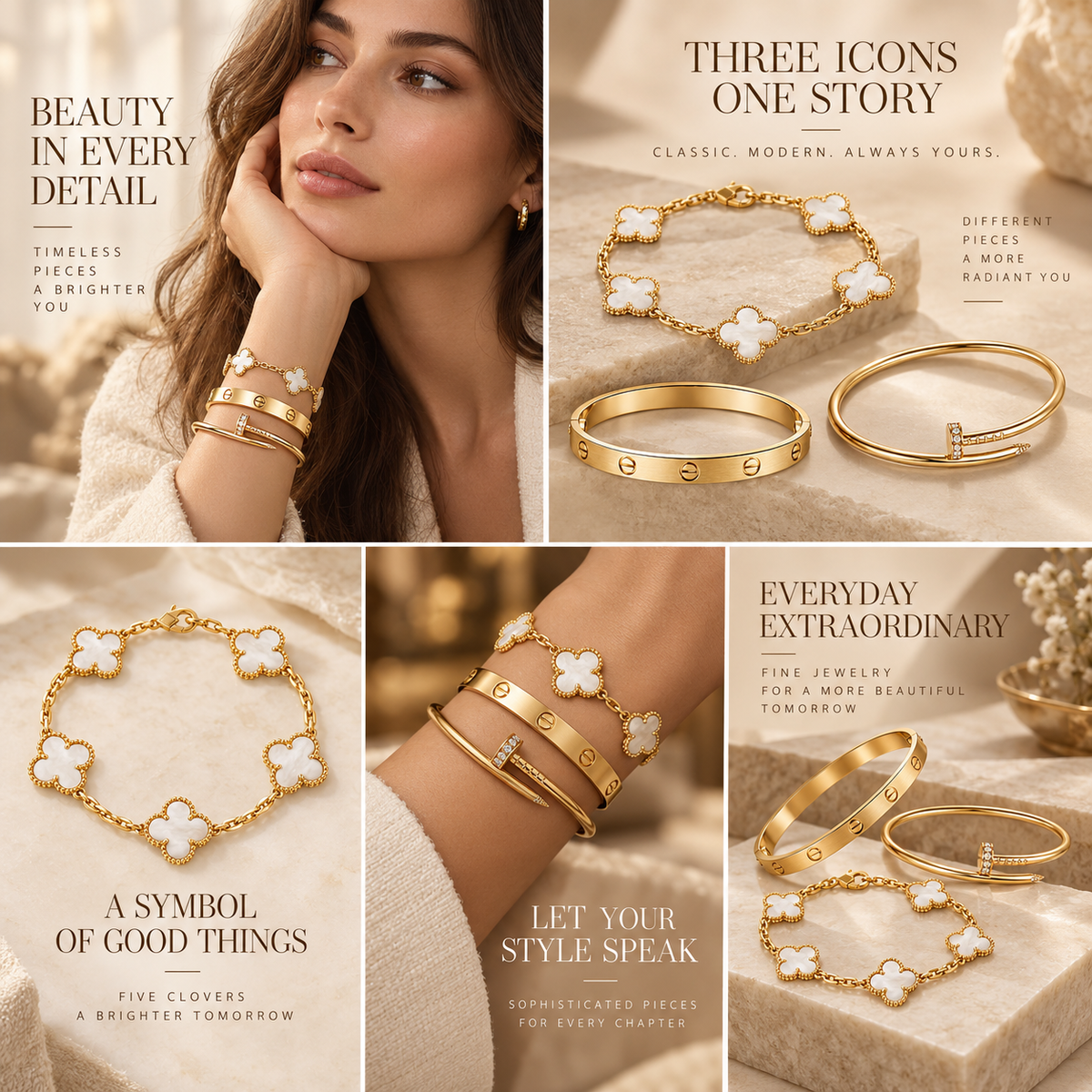 [NOBLE AURA]Clover & Lover & Juste Bracelet Stack Set