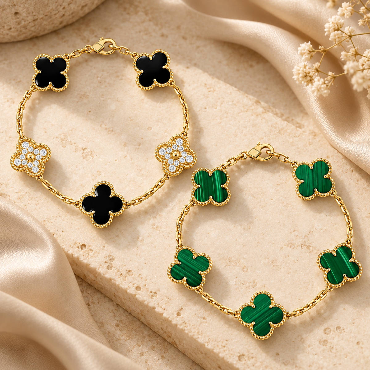 [NOBLE AURA]Clover 5 Motifs  Duo Bracelet Stack Set