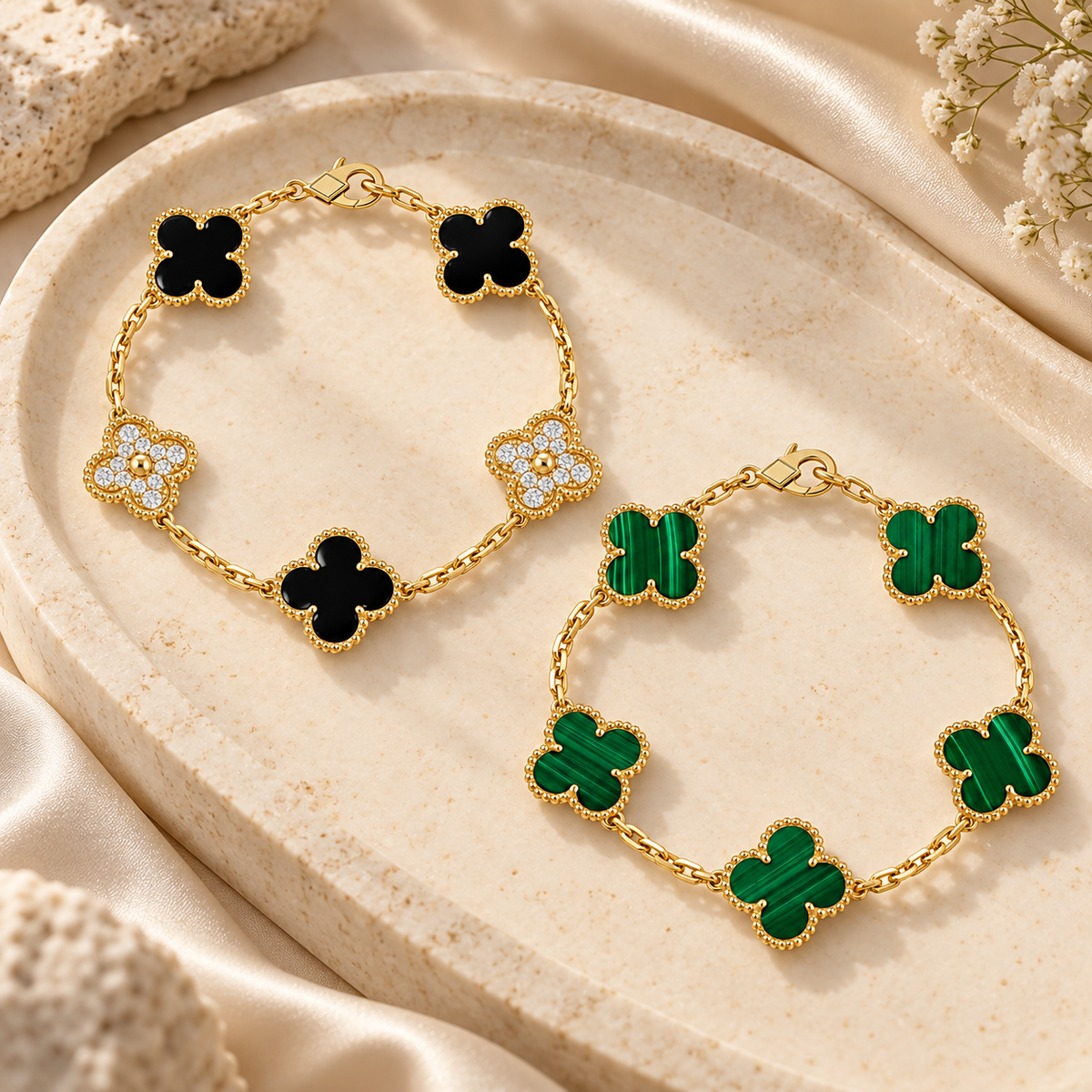 [NOBLE AURA]Clover 5 Motifs  Duo Bracelet Stack Set