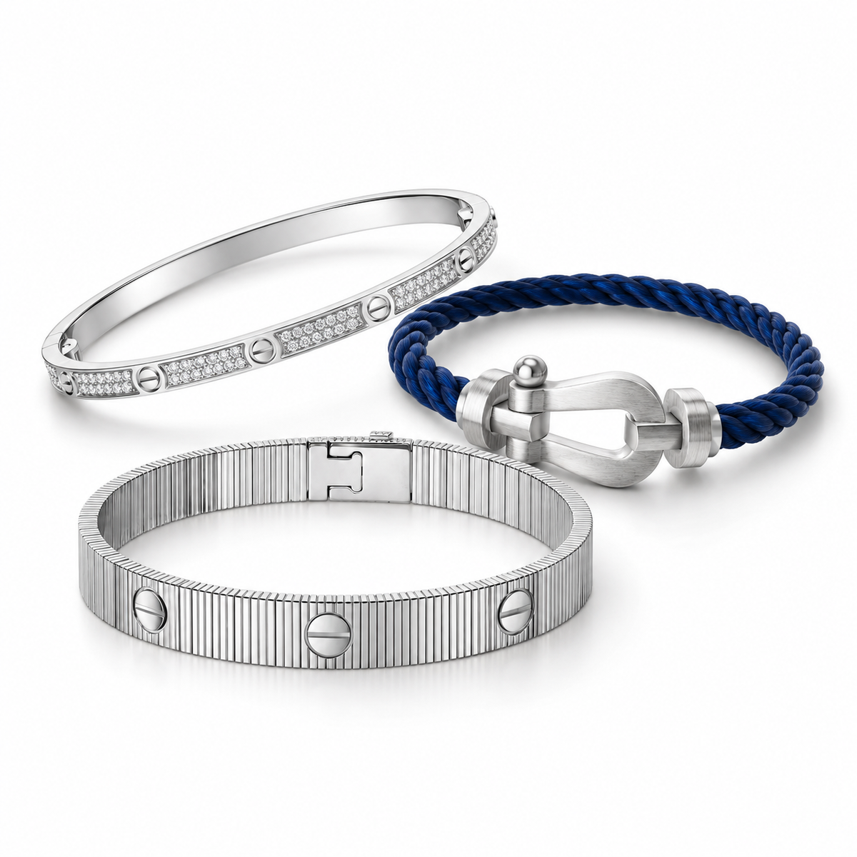 [NOBLE AURA]Love & Force Large Horseshoe Trio Bracelet Stack Set