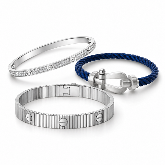 [NOBLE AURA]Love & Force Large Horseshoe Trio Bracelet Stack Set