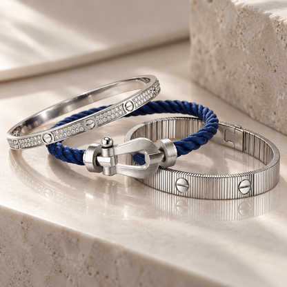 [NOBLE AURA]Love & Force Large Horseshoe Trio Bracelet Stack Set