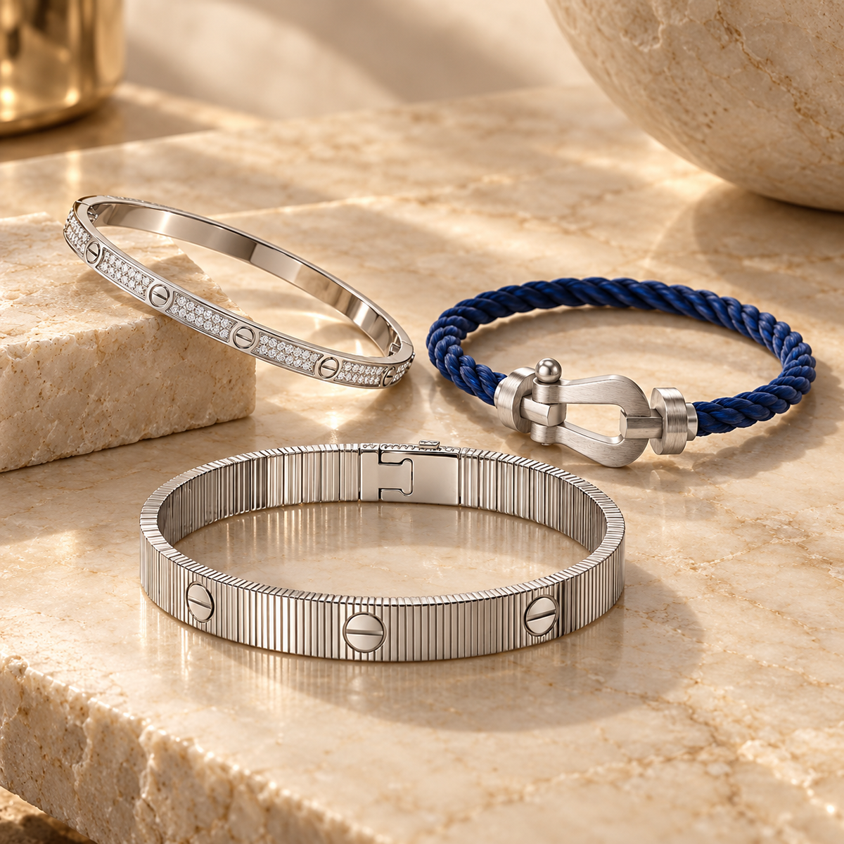 [NOBLE AURA]Love & Force Large Horseshoe Trio Bracelet Stack Set