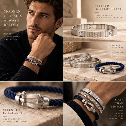 [NOBLE AURA]Love & Force Large Horseshoe Trio Bracelet Stack Set