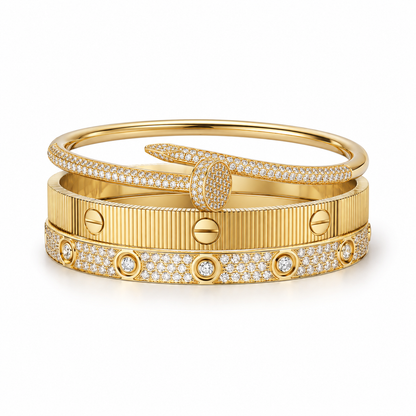 [NOBLE AURA]Love & Juste Statement Bracelet Trio Stack Set