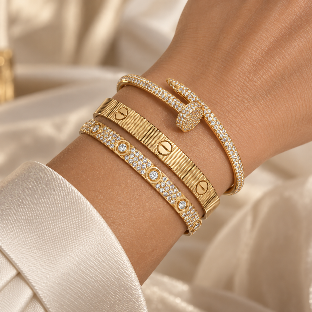 [NOBLE AURA]Love & Juste Statement Bracelet Trio Stack Set