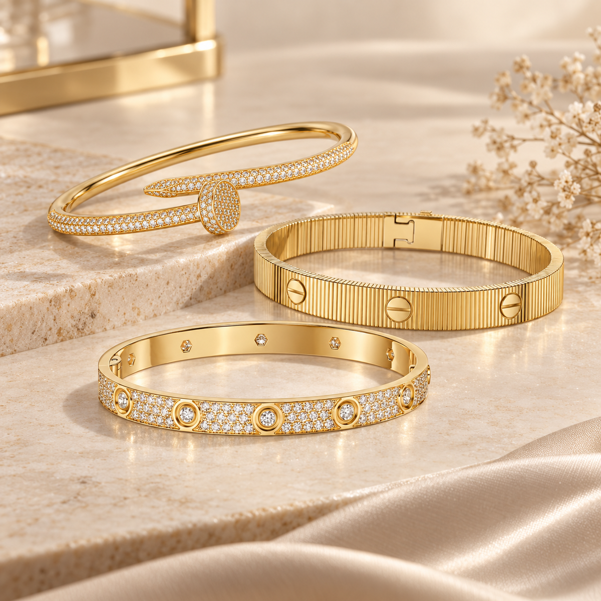 [NOBLE AURA]Love & Juste Statement Bracelet Trio Stack Set