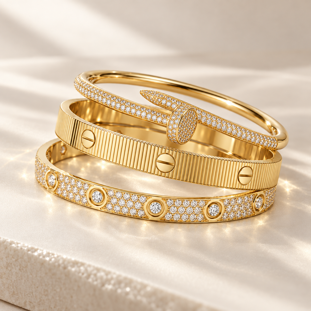 [NOBLE AURA]Love & Juste Statement Bracelet Trio Stack Set