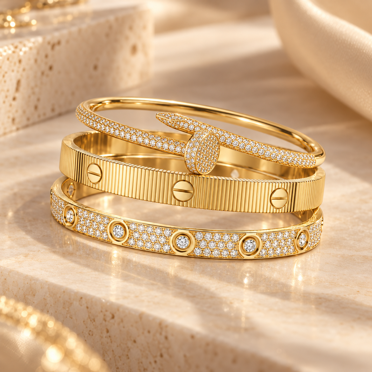 [NOBLE AURA]Love & Juste Statement Bracelet Trio Stack Set