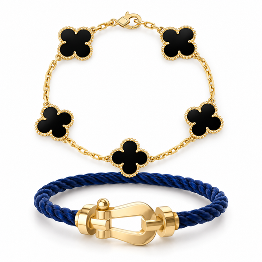 [NOBLE AURA]Force Horseshoe & Clover 5 Motifs Bracelet Stack Set