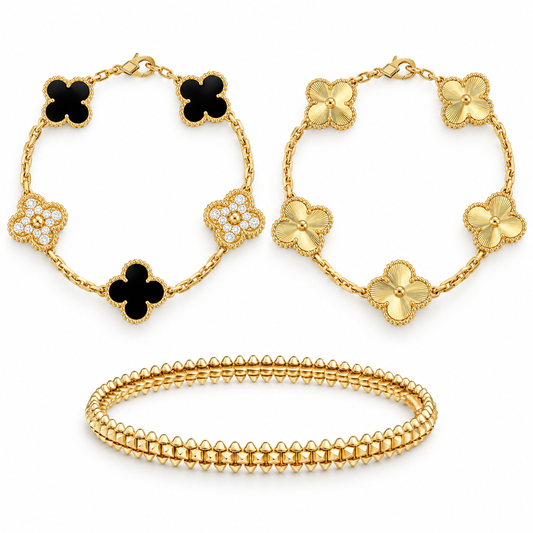 [NOBLE AURA]Clover & Clash Bracelet 3-Piece Stack set