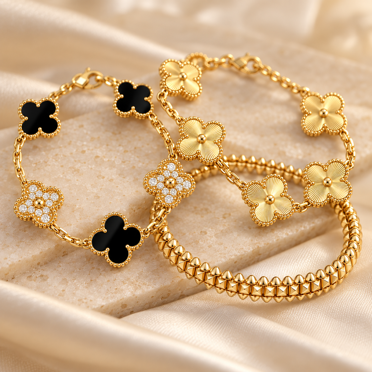 [NOBLE AURA]Clover & Clash Bracelet 3-Piece Stack set