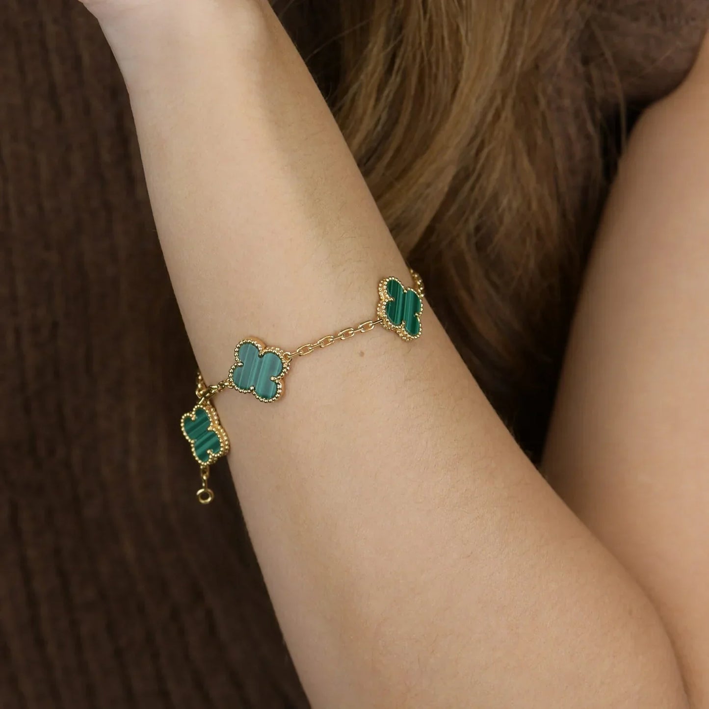 [NOBLE AURA] CLOVER 5 MOTIF MALACHITE BRACELET COLLECTION