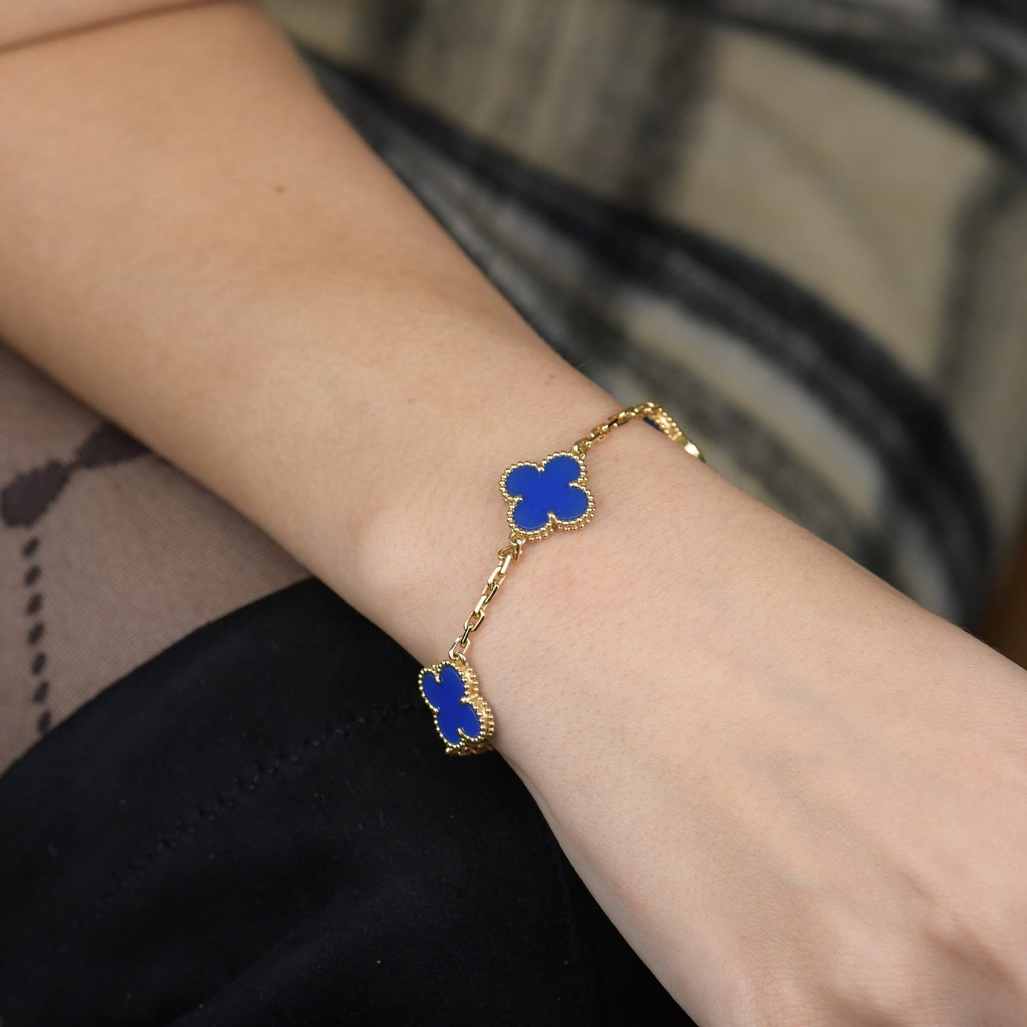 [NOBLE AURA]CLOVER 5 MOTIFS BLUE AGATE BRACELET