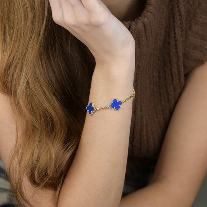[NOBLE AURA]CLOVER 5 MOTIFS BLUE AGATE BRACELET