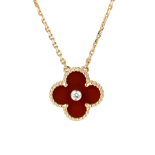 [NOBLE AURA]CLOVER 15MM DIAMOND CARNELIAN NECKLACE